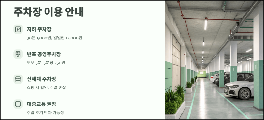 주차장 및 교통편 안내