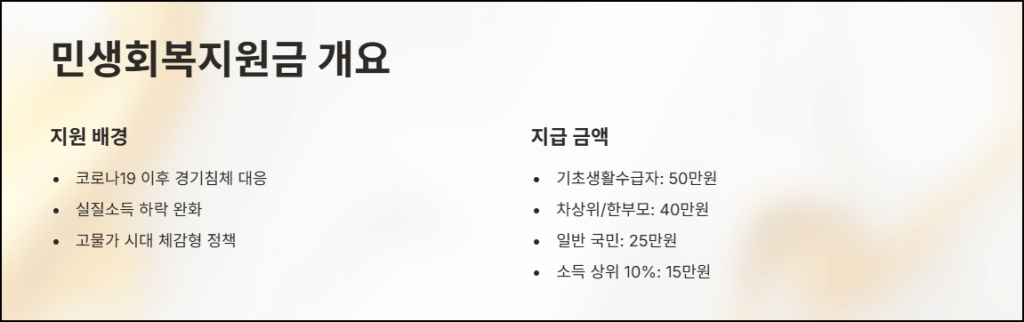 민생회복지원금 개요