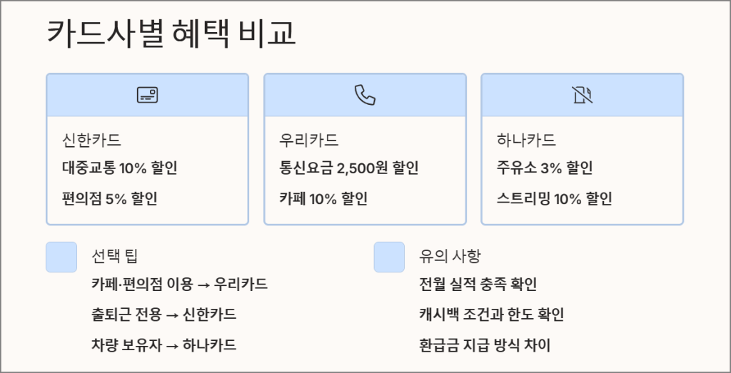 카드사별 혜택 비교