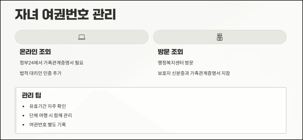 자녀 여권번호 조회와 관리