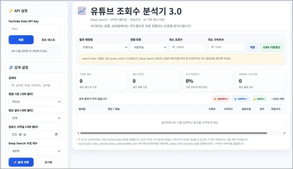 유튜브 조회수 분석기 3.0